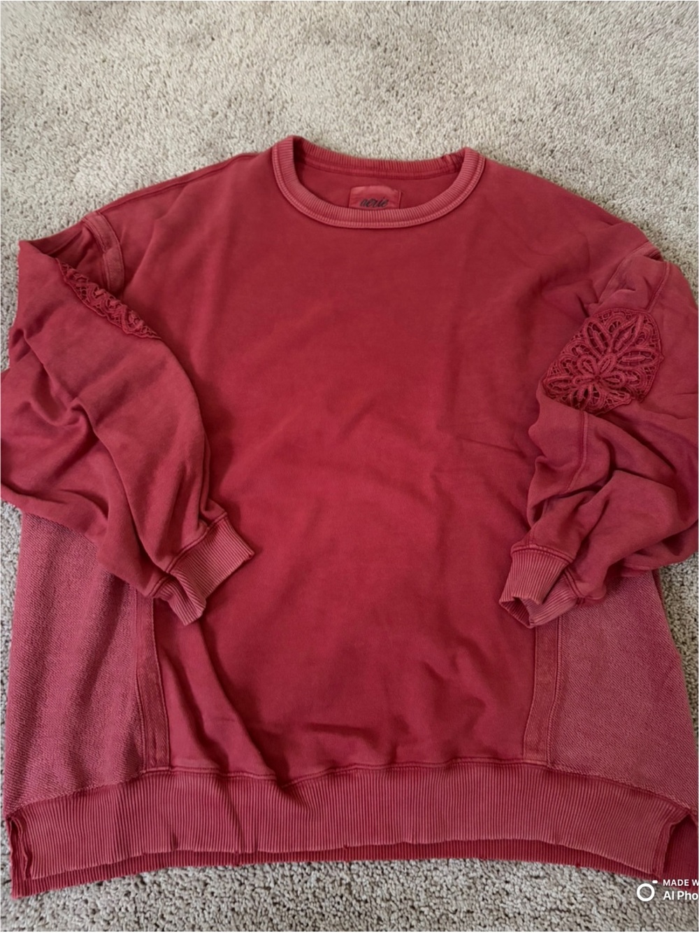 Aerie- Oversized Red Pullover Sweater with Lace Detail